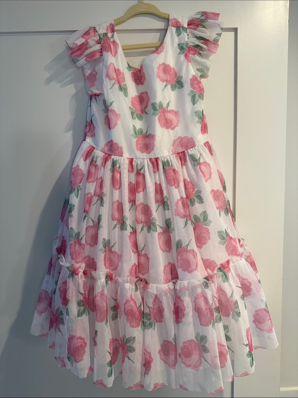 Janie and Jack White Dress with Pink Rose Print